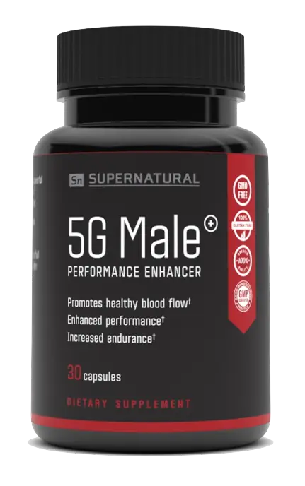 Bottle of 5G Male performance enhancer capsules